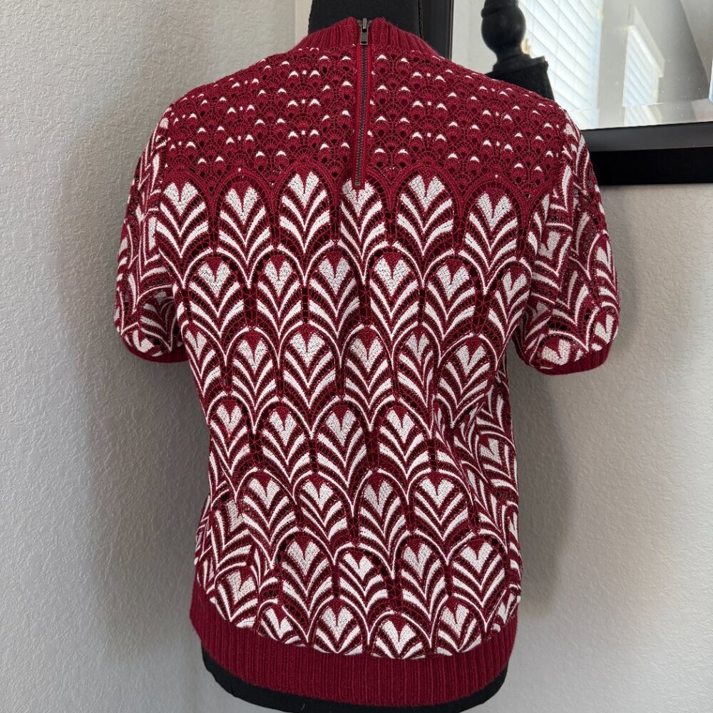 DANIEL RAINN Anthropologie Burgundy Lace Short Sleeve Sweater Small - Picture 8 of 12
